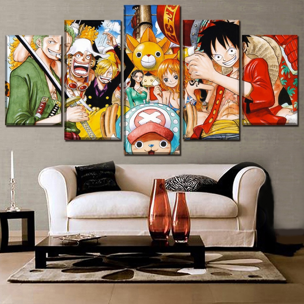 5 ชิ้น One Piece Animation โปสเตอร์บทบาทเล่นภาพวาดโมเดิร์นผ้าใบพิมพ์ภาพตกแต่งบ้าน Wall Art Modular Framework