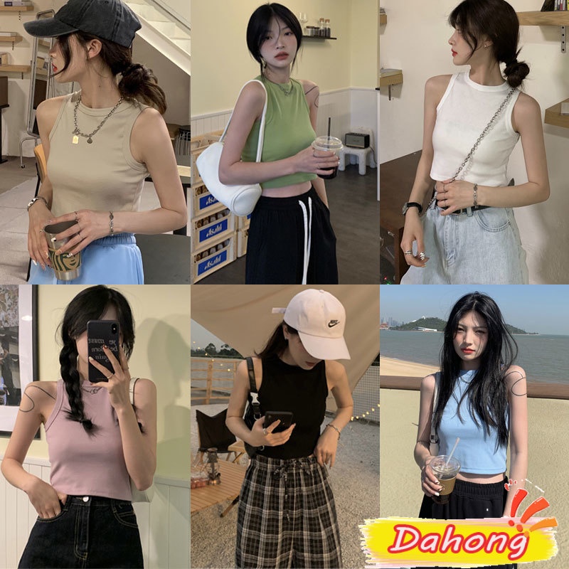 Dahong เสื้อครอปแขนกุด ครอปแขนกุด เสื้อกล้ามแขนกุด ใส่สบายไม่ร้อนใส่ได้ทุกวัน 13509