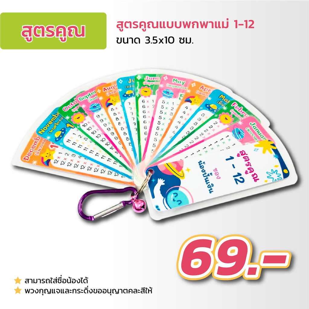 พวงกุญแจสูตรคูณ แม่ 1-12 พร้อมคำศัพท์ภาษาอังกฤษ 12 เดือน - Pinkpears -  Thaipick