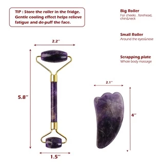 🍇หินกัวซาแท้ อเมทิสต์ (Amethyst) หินนวดหน้า ที่นวดหน้าเรียว ที่ลดเหนียง ลดหน้าบวม ช่วยให้ใบหน้าดูสดใส ดูแลผิวหน้า