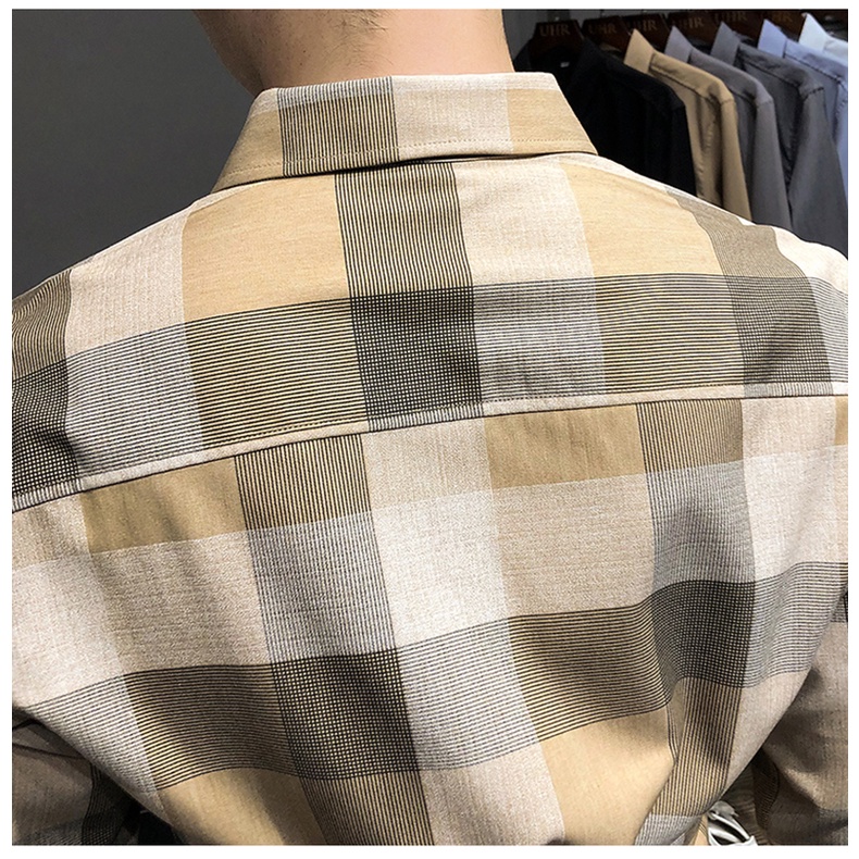 High Quality British Men's Brand burberry Long Sleeve Checkered Business Dress Shirts Cotton Office Plaid Men T-shirts D #3