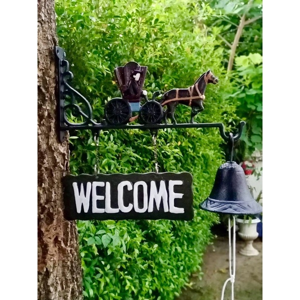 ป้ายwelcomeรถม้าพร้อมกระดิ่งวินเทจมี2ด้าน