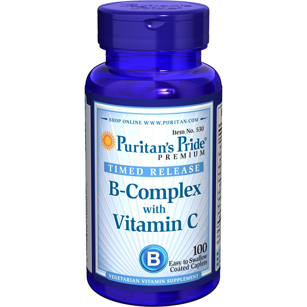 Vitamin B-Complex + Vitamin C Time Release 100 Caplets Puritan's Pride