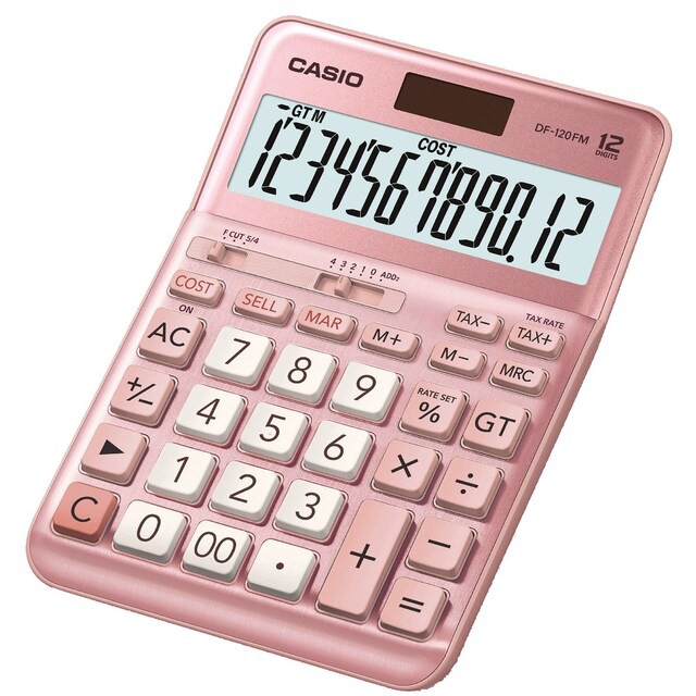 Casio Calculator เครื่องคิดเลข  คาสิโอ รุ่น  DF-120FM-PK แบบตั้งโต๊ะดีไซน์โค้งมน ขนาดพอเหมาะ  12 หลัก สีชมพู
