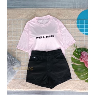 เซท2ชิ้นยีนส์ขาสั้นคู่เสื้อครอปใหญ่WELL NESSสีพาสเทล