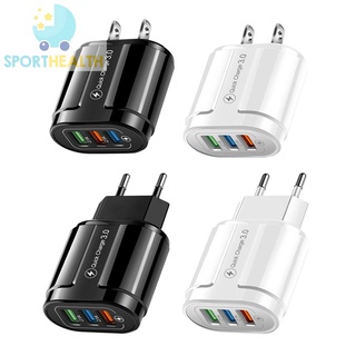 Sporthealth Us Eu Plug 3 พอร์ต Usb Qc3.0 อะแดปเตอร์ชาร์จแบตแท็บเล็ตโทรศัพท์ติดผนังชาร์จเร็ว