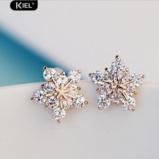 Kiel แฟชั่นสกรีนเกล็ดหิมะที่สวยงามน่ารัก Rhinestone Ear Studs Earrings Gift