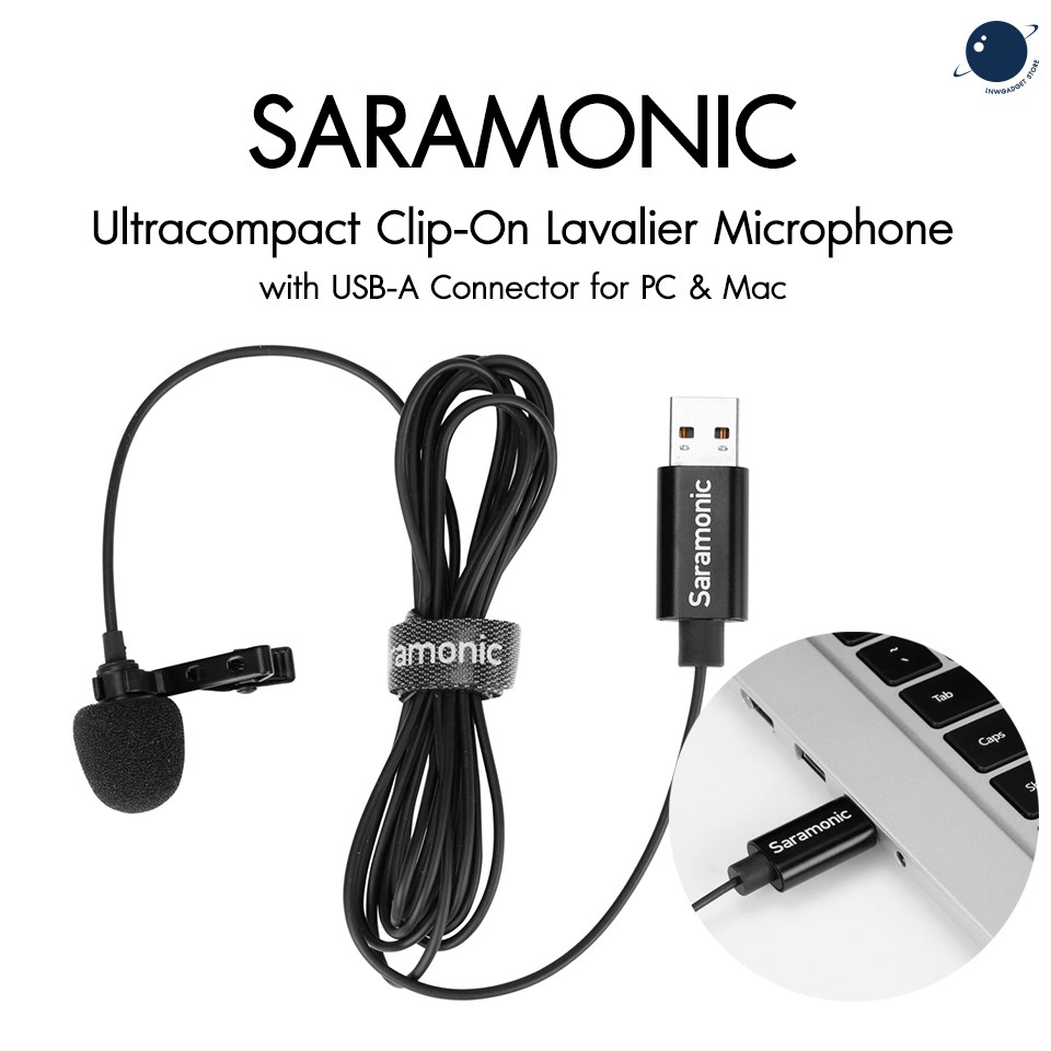 ULM10 Saramonic Ultracompact Clip-On Lavalier Microphone with USB-A Connector for PC &amp; Mac