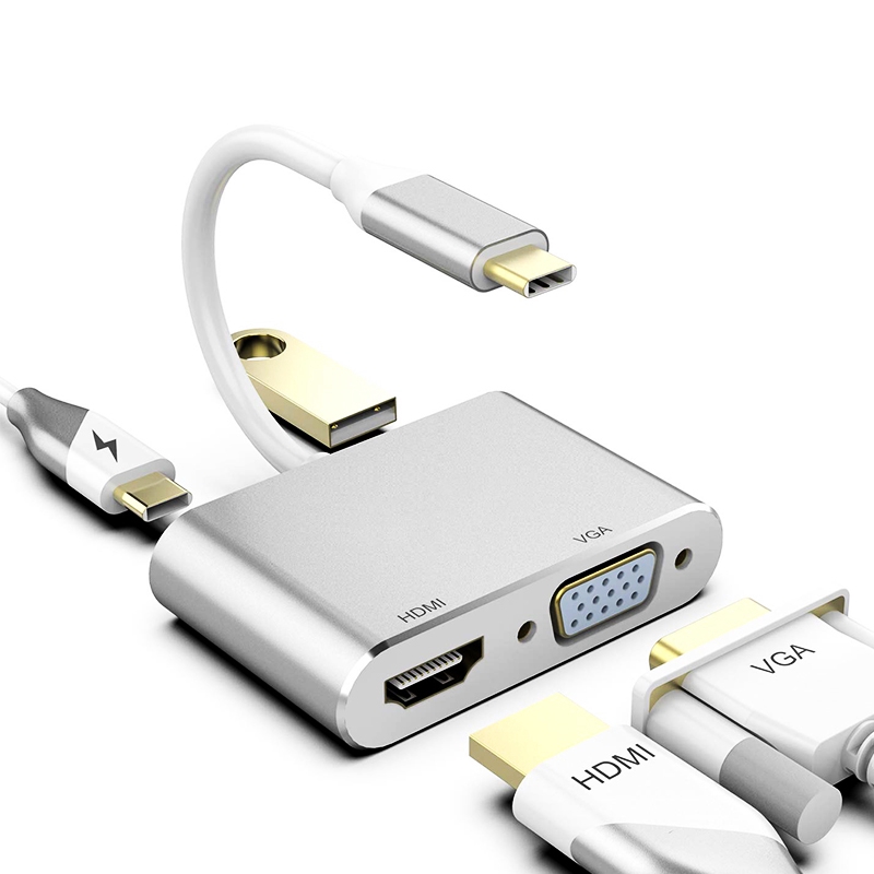 ประเภท C ถึง HDMI 4K VGA 1080P USB Thunderbolt 3 PD HUB การเชื่อมต่อ Docking Station วิดีโอ Audio HUB