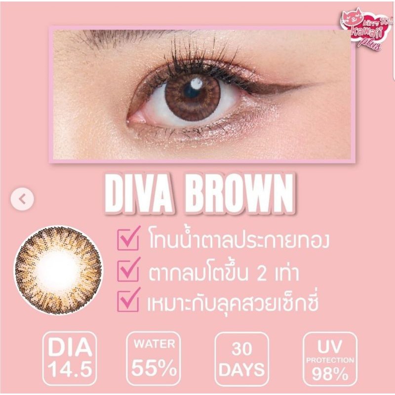 Kitty Kawaii ๑ Diva mini/big สายตา -00 ถึง -1000 (ระบุขนาดถามก่อนกด) brown gray Contactlens บิ๊กอาย