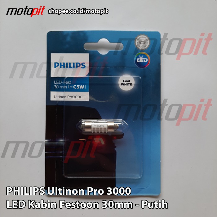 Putih Philips LED Cabin Festoon 30mm Ultinon Pro 3000 สีขาว SV8.5 กระเป๋าเดินทาง 12V