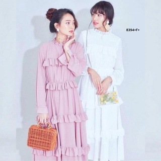 TW8394Maxi Dress แม็กซี่เดรสแขนยาว ผ้าชีฟอง งานแต่งระบายชั้นๆ งานสวย ออกแนวสาวหวานคะไม่มีซิปหลัง