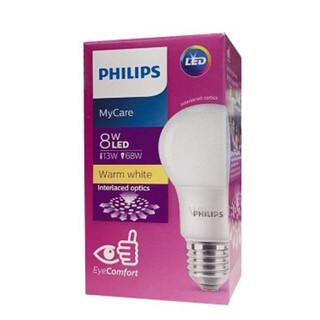 Philips หลอดไฟ ฟิลิปส์ LED Bulb 8W แสงขาว Daylight หรือแสงส้ม Warmwhite (3หลอด) ส่งฟรี 8วัตต์ รุ่นMy Care