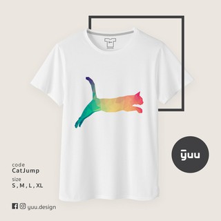 [ส่งฟรีไม่ใช้โค้ด] Yuu เสื้อยืด แมวกระโดด Cat Jump T-shirt