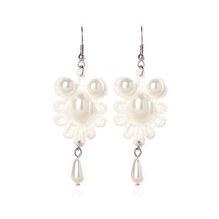 TANITTgems Vintage White Pearl French Lace Bridal Earrings