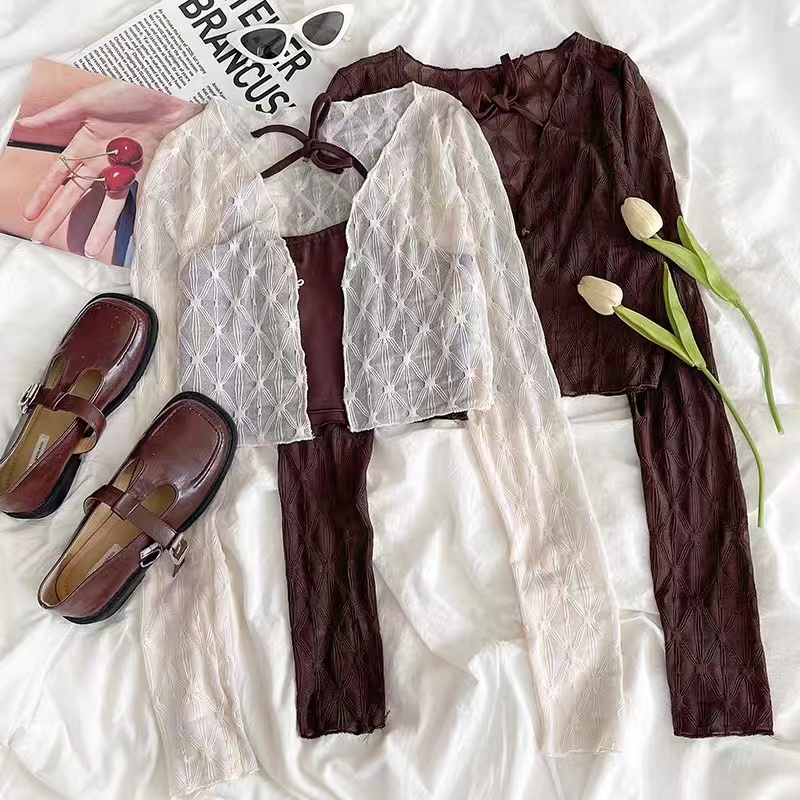 ส่งทันที Cici(NO. 8777/0222)เซทเสื้อคลุมซีทรู+สายเดี่ยวคล้องคอ ทรงสวย ใส่สบายมากค่า โทนสีดีงามน่ารักเซ็กซี่เบาๆ