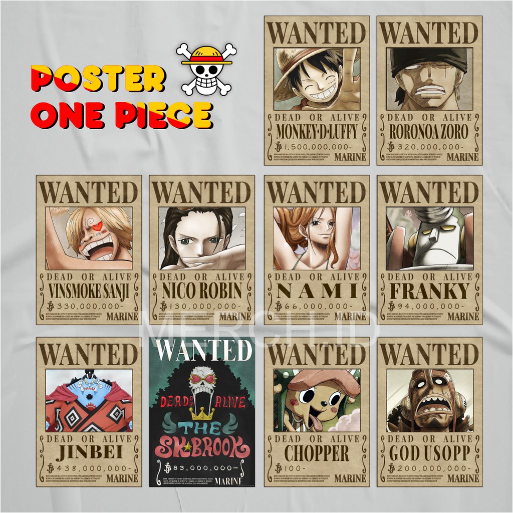 ONE PIECE ANIME POSTER Bounty Luffy, Zoro, Sanji, เครื่องบดสับ, Franky, Usop, Nami, Brook, Robin