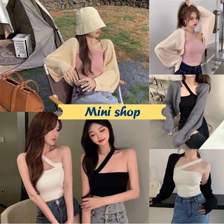 Mini Shop🌸 พร้อมส่ง(1856-C/98023) เสื้อคลุมไหมพรม+สายเดี่ยวเฉียงสุดแซ่บ ใส่ได้หลายลุค หลายสไตล์