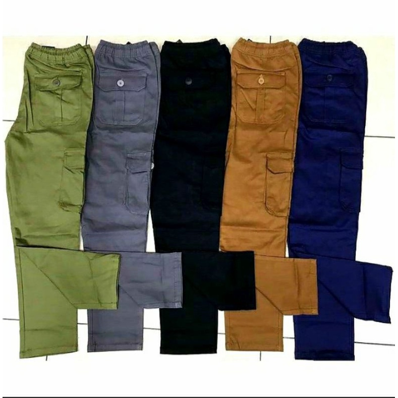 (HM) Slack 6 Pocket Seluar Slack Elasticated Waist Plain Slack