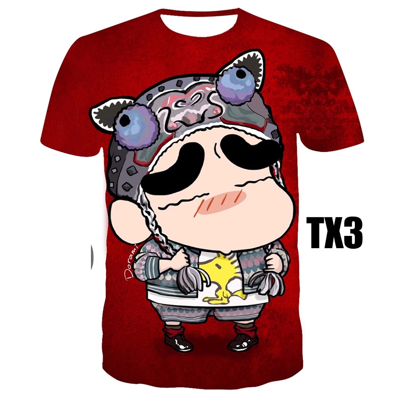 เสื้อยืด พิมพ์ลายการ์ตูนกราฟฟิคชินจัง 3 มิติ ขนาดเล็ก แฟชั่นฤดูร้อน สําหรับผู้ชาย และผู้หญิง