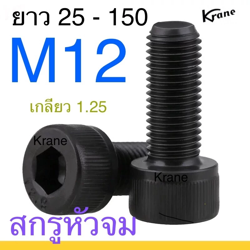 สกรูหัวจม ดำ M12 เกลียว 1.25 ละเอียด ยาว 25-100
