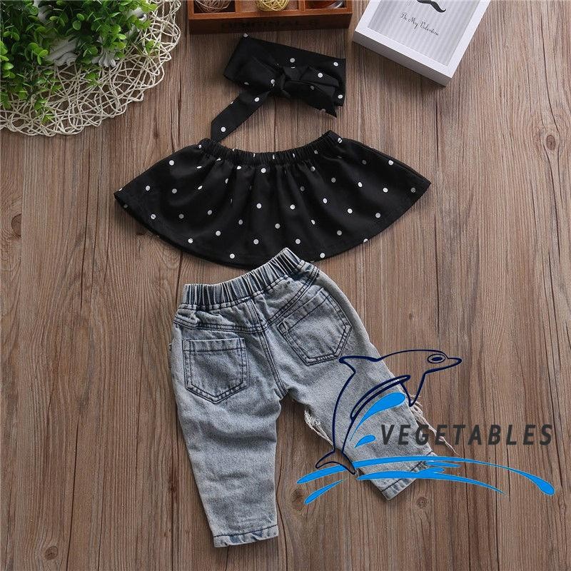 Vat- UK Stock ชุดเสื้อเปิดไหล่ กางเกงยีนส์ขายาว สําหรับเด็กทารกผู้หญิง - รูปที่ 6