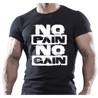 เสื้อยืดแขนสั้นลําลอง ขนาดใหญ่ พิมพ์ลาย No Pain No Gain สไตล์ฮิปฮอป สําหรับผู้ชาย เหมาะกับการเล่นฟิตเนส