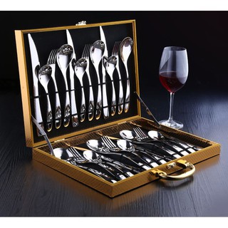 ชุดช้อนส้อมมีด 6 ท่าน 24 ชิ้น มาพร้อมกลองสวยงาม หรูหรา Set of spoon fork knife and tea spoon for 6 persons 24 pieces