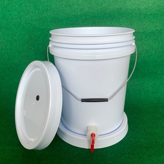 Bucket 20L FoodGrade With Faucet  ถัง Food grade 20ลิตร สีขาวA FoodGrade พร้อมเจาะรูยางใส่ Airlock ฝาล็อค2ชั้น พร้อมก๊อก