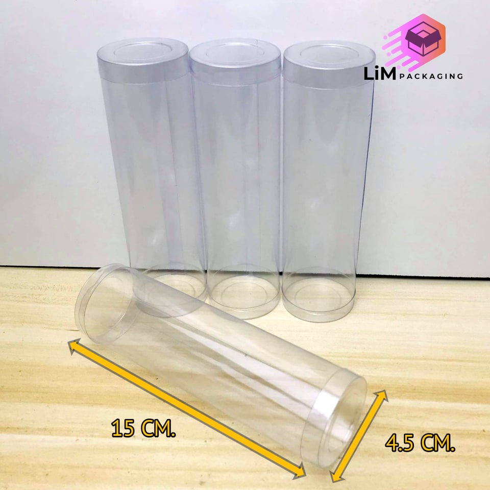 กล่องพลาสติกแบบใส PVC กล่องนิ่ม ขนาด 4.5x15 ซม. กระบอกใส ทรงกระบอก ทรงกลม ( 10 ชิ้น )