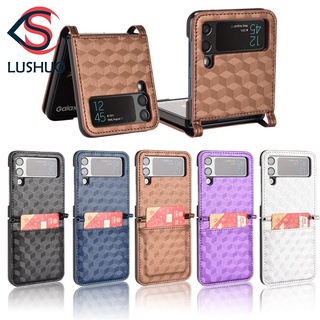 Lushuo เคสโทรศัพท์มือถือหนัง ฝาพับ พร้อมช่องใส่บัตร สําหรับ Samsung Galaxy Z Flip 3 5G Z Flip3 ZFlip3 ZFlip 3