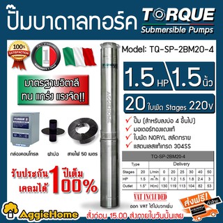 TORQUE ปั๊มบาดาล รุ่น TQ-SP-2BM20-4 (220V.) 11/2นิ้ว 1.5HP 20ใบ (สายไฟ VCT 3x1.5+ฝาบ่อ1.5นิ้ว+กล่องคอนโทรล) บาดาล