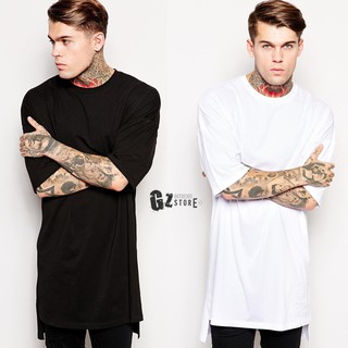 เสื้อตัวยาว Oversize ชายเสื้อหน้าสั้นหลังยาว แนวสตรีท งานนำเข้า