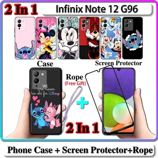 2 IN 1 เคส Infinix Note 12 G96 พร้อมกระจกนิรภัยกันรอยหน้าจอโค้ง เซรามิค ลาย Stich และ Minnie