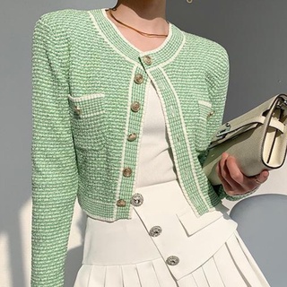 เสื้อคลุม Fall 2021new Macaron Green Fresh Knitted Cardigan Tea Break Girl Commuter Cute Coat Women