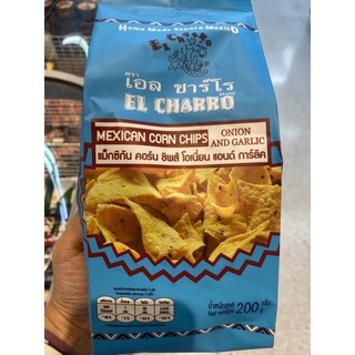 แผ่นแป้ง ข้าวโพด ทอดกรอบ รสหัวหอมและกระเทียม ตรา เอล ชาร์โล 200g. El Charro Mexican Corn Chips Onion And Garlic