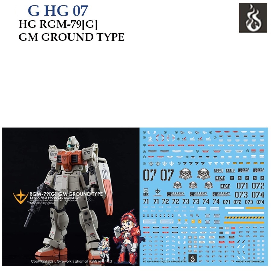 ดีคอลน้ำ [GHOST] HG 07 s RGM-79 [G] GM GROUND TYPE HG 1/144 (HIQl) Fluorescent WATER DECAL GHG 07 GH
