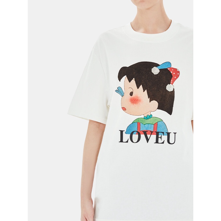 FGHHGJW๑Amivlone love you series designer works small ball cartoon print cotton white short-sleeved t-shirt women