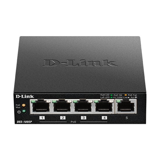 D-Link DES-1005P 5-Port Fast Ethernet PoE Unmanaged Desktop Switch DES1005P
