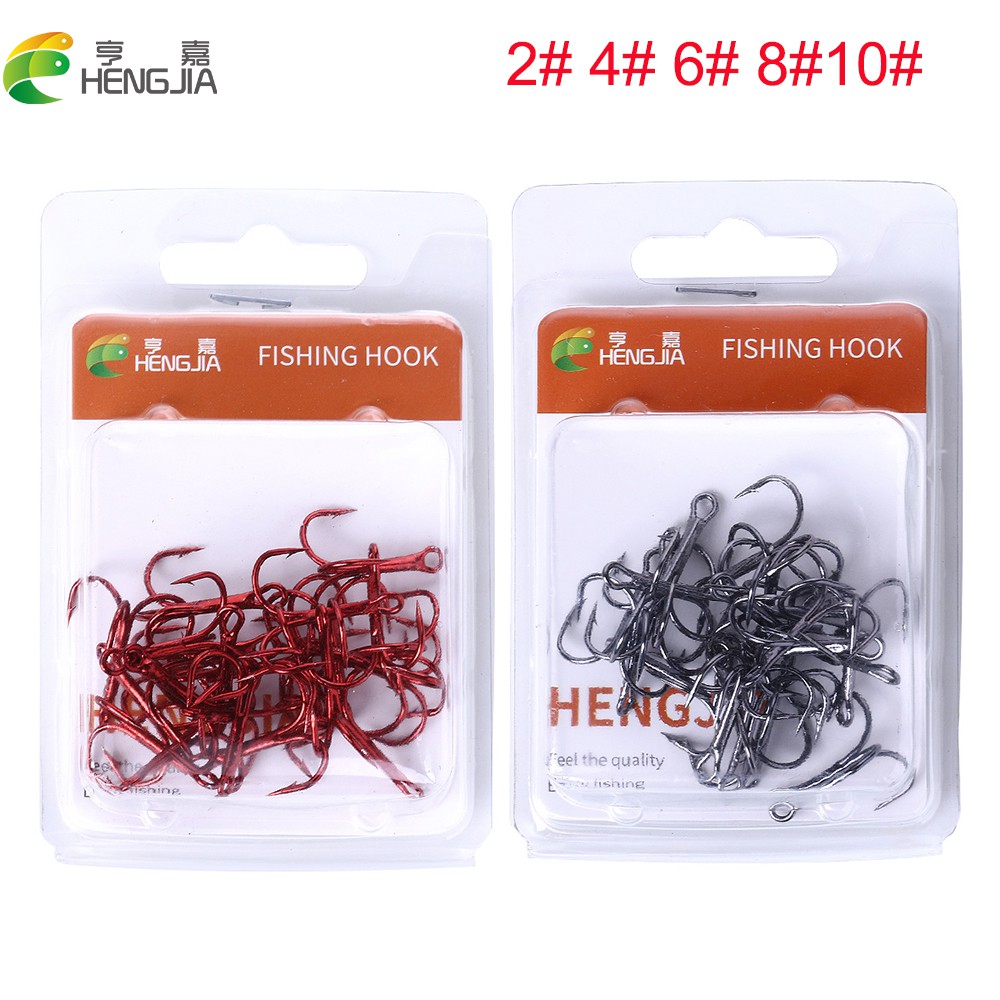 Hengjia 20 ชิ้น/แพ็ค Treble Fishing Hooks เหล็กคาร์บอนสูง Barbed Fishhooks Super Sharp Triple Hook 2 #/4 #/6 #/8 #/10 #/12 #/14 # Sea อุปกรณ์เสริม