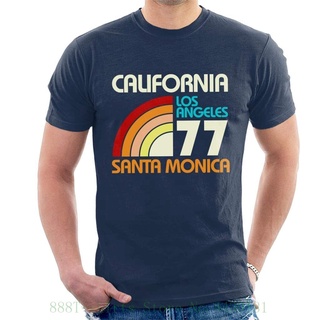 เสื้อยืดโอเวอร์ไซส์เสื้อยืดผู้ชายอินเทรนด์พิมพ์ลาย Los Angeles Santa Monica 70S แฟชั่นฤดูร้อนS-3XL