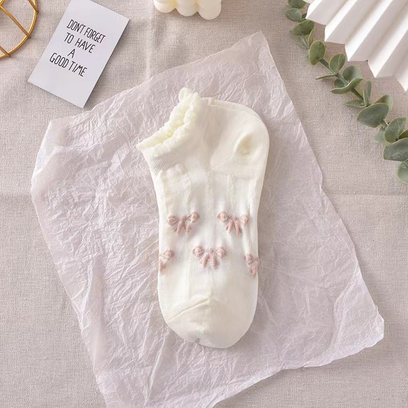 ถุงเท้า ผ้าลูกไม้ แบบบาง เข้ากับทุกการแต่งกาย สีขาว แฟชั่นฤดูใบไม้ผลิ และฤดูร้อน สไตล์ญี่ปุ่น สําหรับผู้หญิง และนักเรียน - รูปที่ 4