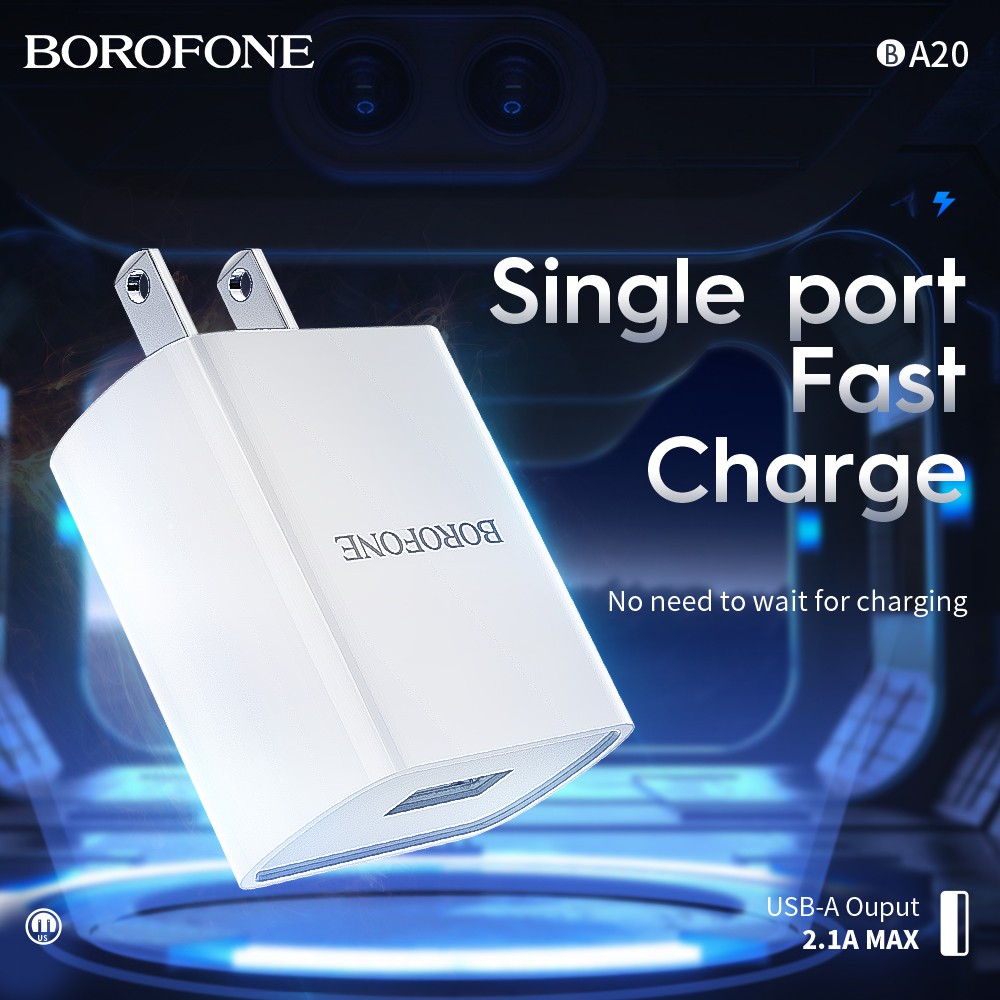 Borofone 5V2A พอร์ต USB Fast Charger,อะแดปเตอร์ด่วนสําหรับiPhone/Android/Type c USB Charger BA20
