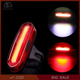 【happyeasybuy】ไฟติดจักรยาน COB LED แบบชาร์จ USB 6 โหมด (แสงแดง-ขาว)