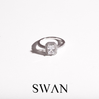 SWAN - Emerald Halo Ring แหวนเงินแท้ ฝังเพชรคิวบิกเซอร์โคเนีย cubic zirconia