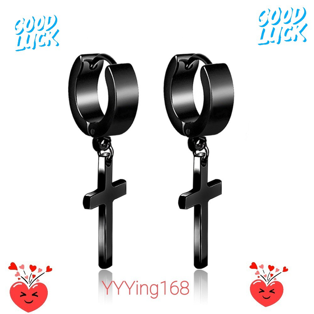 ต่างหู ต้องเจาะหู ตุ้มหู จิว ไม้กางเขน Cross Huggie Earrings for Men Stainless Steel Earing Punk Mal