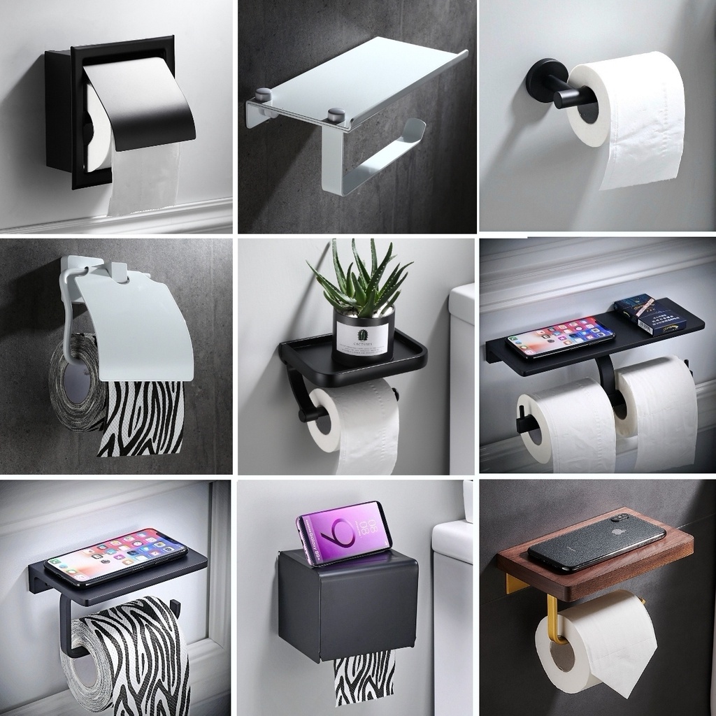 Toilet Tissue Holder กล่องแขวนทิชชู่ ที่แขวนทิชชู่ ติดผนัง อลูมิเนียม สีดำ Nordic Style TI