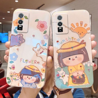 เคส Vivo Y76 5G น่ารัก ดอกทานตะวัน เด็กผู้หญิง ลายแมว แวววาว พลอยเทียม ยางนุ่ม เคส Vivo Y76 5G เคสกลิตเตอร์