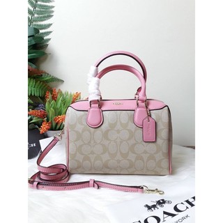 COACH MINI BENNETT SATCHEL IN SIGNATURE CANVAS (COACH F32203) หมอน 9 นิ้ว 🔻COLOR : IM/LIGHT KHAKI/CARNATION