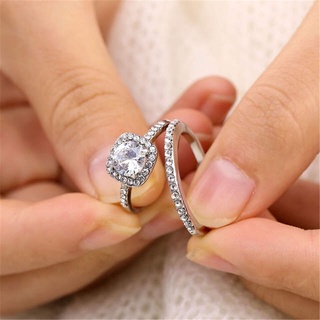 2Pcs/Set Fashion Simple Square Inlaid zircon Rings For Women